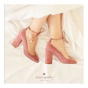 KATE SPADE Gena Heel Vintage Rose Suede Pumps Ankle Ties With Pearls